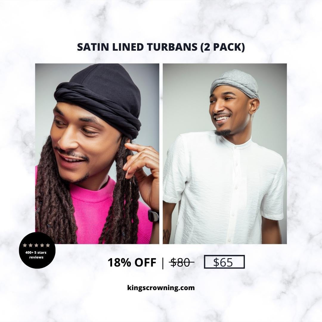 Satin Lined Turbans Black and Grey XL ( 2 Pack)