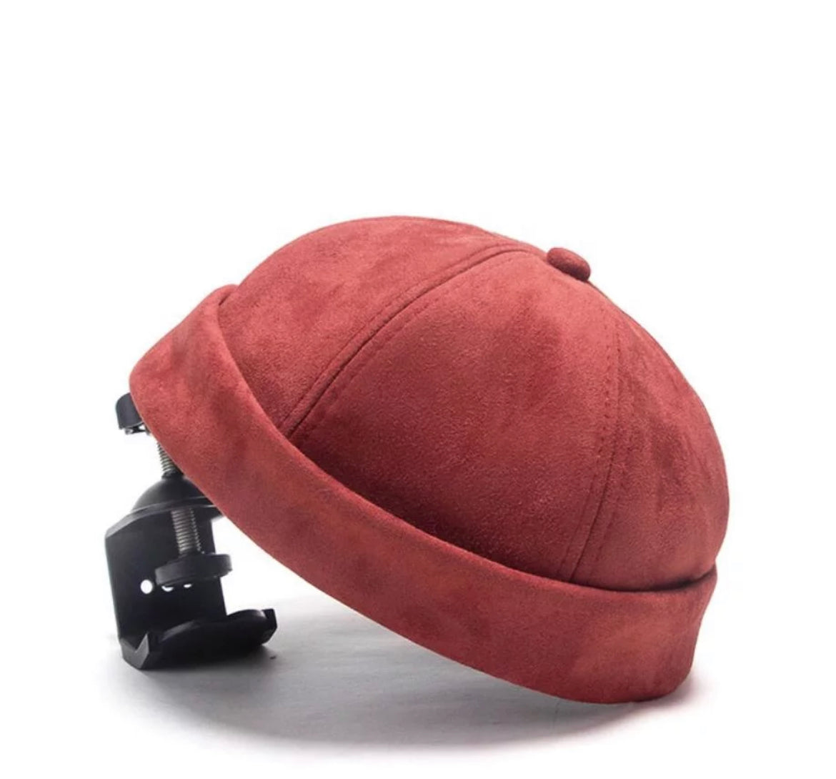Maroon Suede Satin Lined Brimless Hat