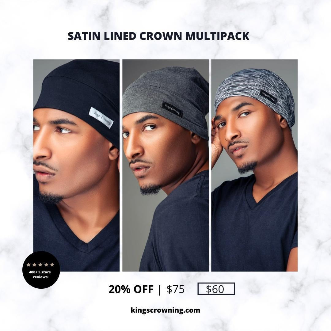 Satin Lined Crown Multipack (Black, Grey, and Striped Black)