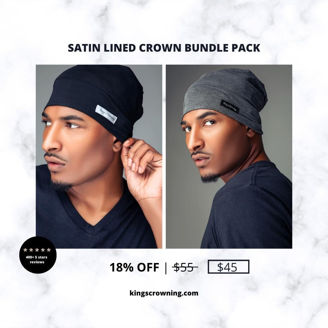 Satin Lined Crown Bundle Pack 2 Pack (Black and Grey)